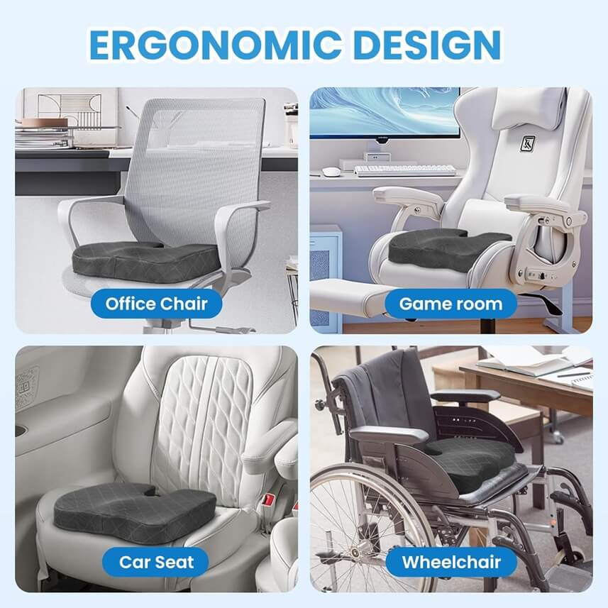 Cojín asiento sección zonas alivio presión diseño ergonómico